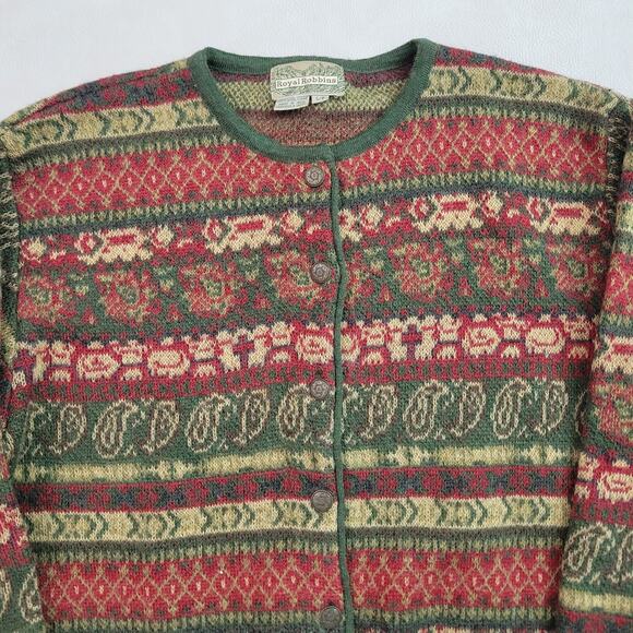 VTG Royal Robbins Wool Womens Cardigan Sweater Small Paisley Grandma Core - Picture 5 of 9